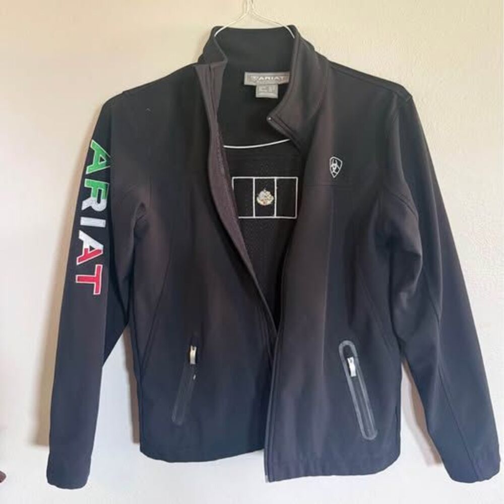 Ariat Youth XL 14 Black Softshell Jacket Mexico Flag Embroidered AriatTek